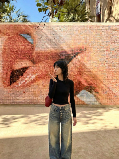 DAXUEN Distressed wide-leg high-waisted jeans — model photo