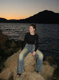 DAXUEN Distressed wide-leg high-waisted jeans — model photo
