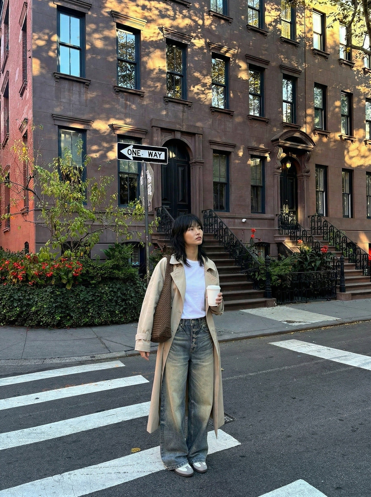 DAXUEN Distressed wide-leg high-waisted jeans — model photo