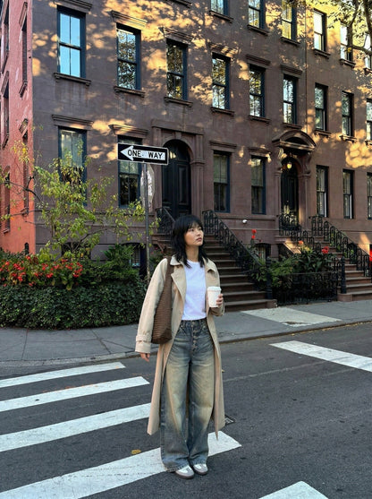 DAXUEN Distressed wide-leg high-waisted jeans — model photo