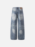 DAXUEN Distressed high-waisted wide-leg jeans in medium blue denim