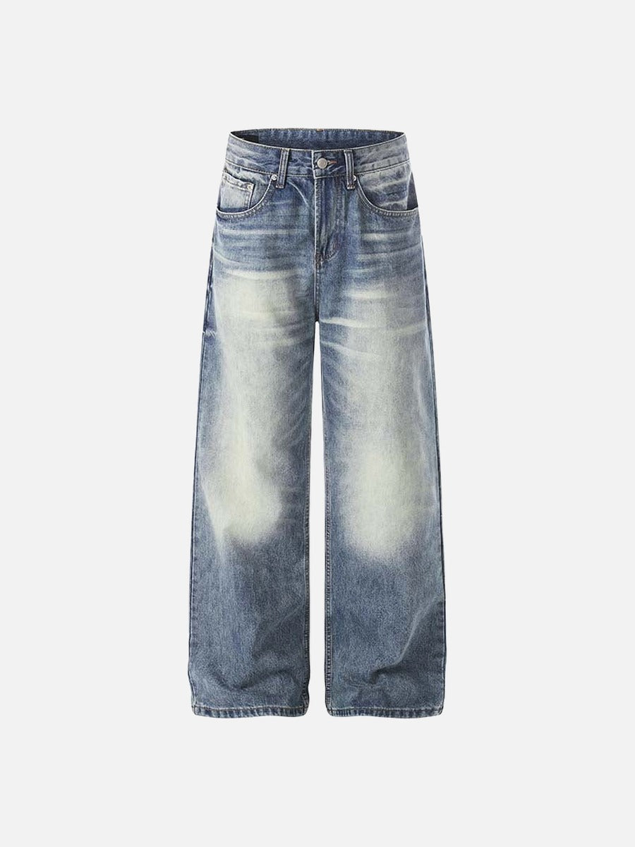 DAXUEN Distressed high-waisted wide-leg jeans in medium blue denim