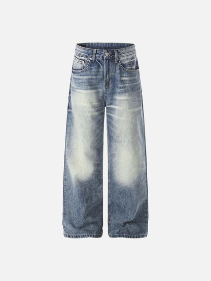 DAXUEN Distressed high-waisted wide-leg jeans in medium blue denim