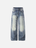 DAXUEN Distressed high-waisted wide-leg jeans in medium blue denim