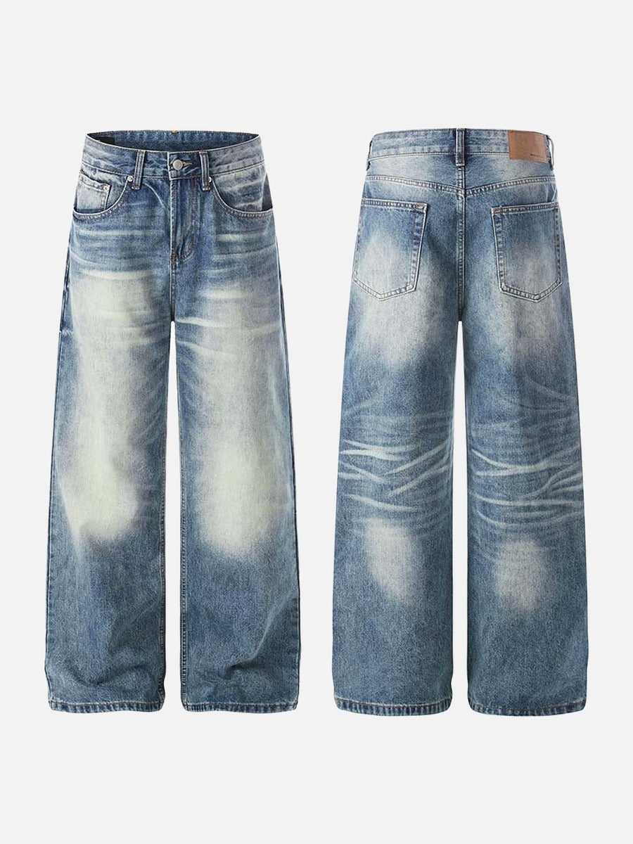 DAXUEN Distressed high-waisted wide-leg jeans in medium blue denim