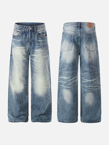 DAXUEN Distressed high-waisted wide-leg jeans in medium blue denim