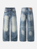 DAXUEN Distressed high-waisted wide-leg jeans in medium blue denim