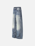DAXUEN Distressed high-waisted wide-leg jeans in medium blue denim