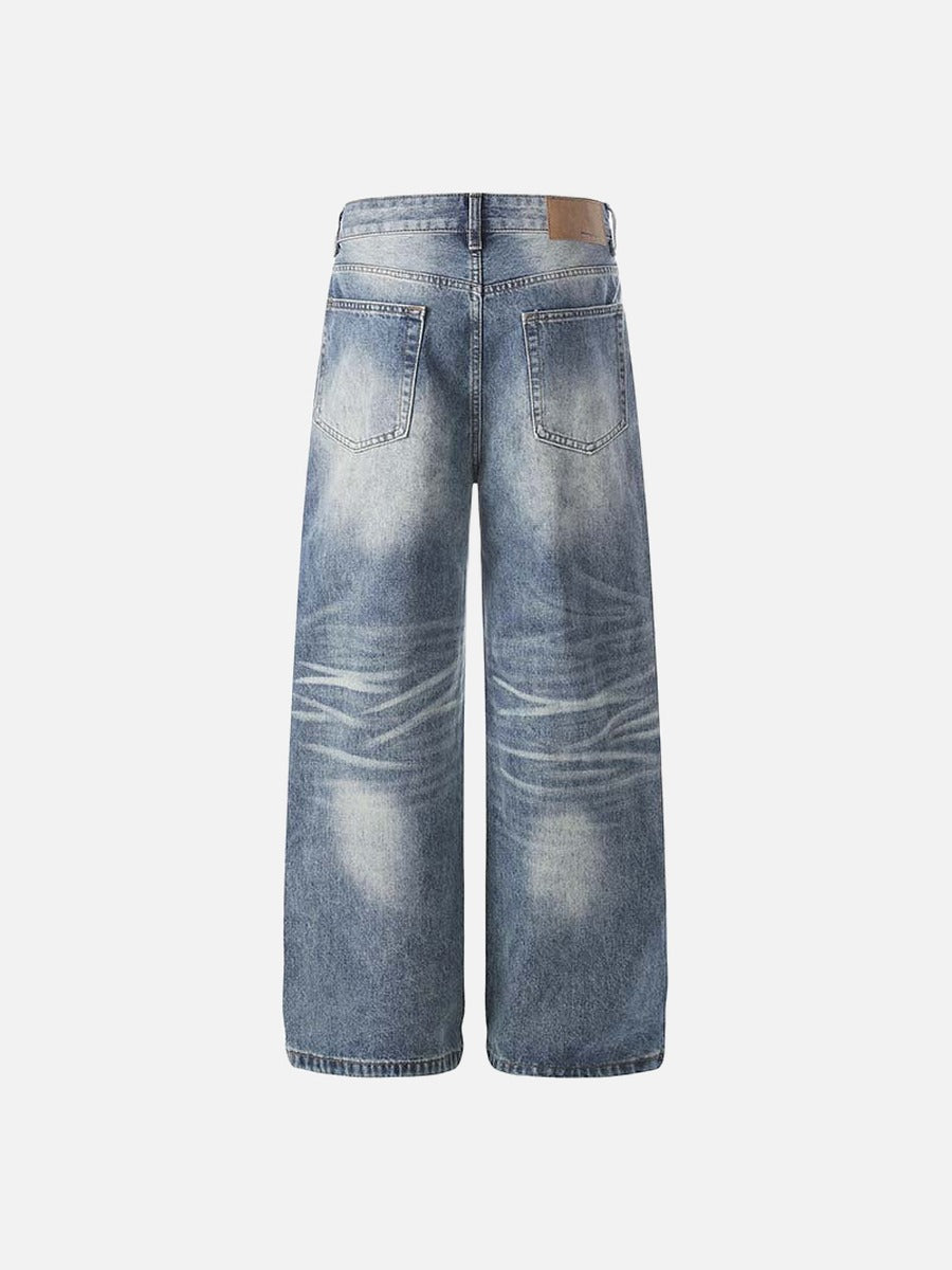DAXUEN Distressed high-waisted wide-leg jeans in medium blue denim
