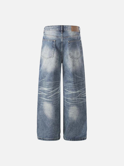 DAXUEN Distressed high-waisted wide-leg jeans in medium blue denim