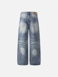 DAXUEN Distressed high-waisted wide-leg jeans in medium blue denim