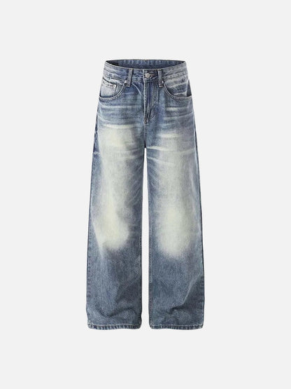 DAXUEN Distressed high-waisted wide-leg jeans in medium blue denim