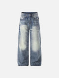 DAXUEN Distressed high-waisted wide-leg jeans in medium blue denim