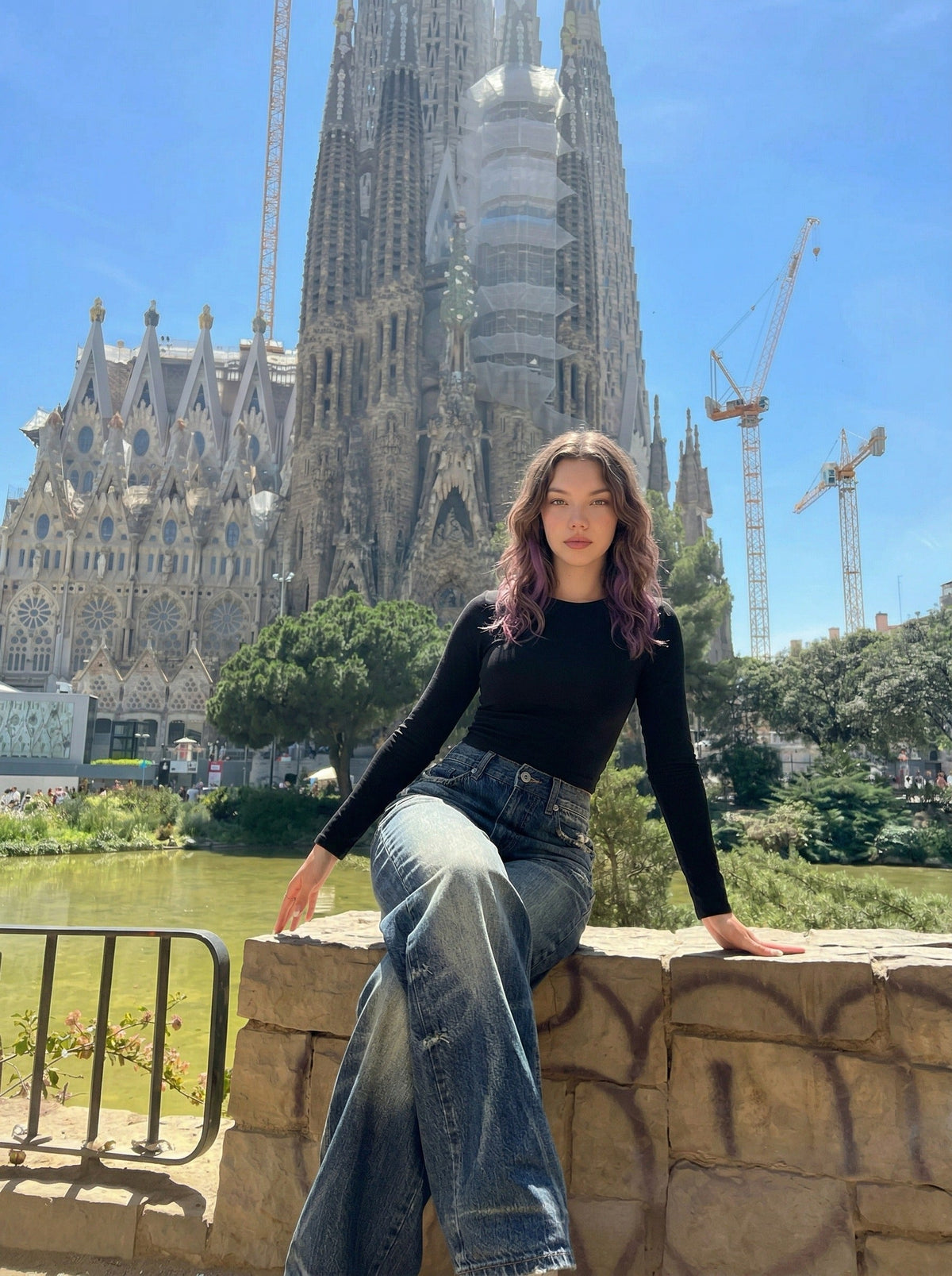 DAXUEN Distressed wide-leg jeans in dark blue wash — model photo