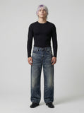 DAXUEN Distressed wide-leg jeans in dark blue wash — model photo