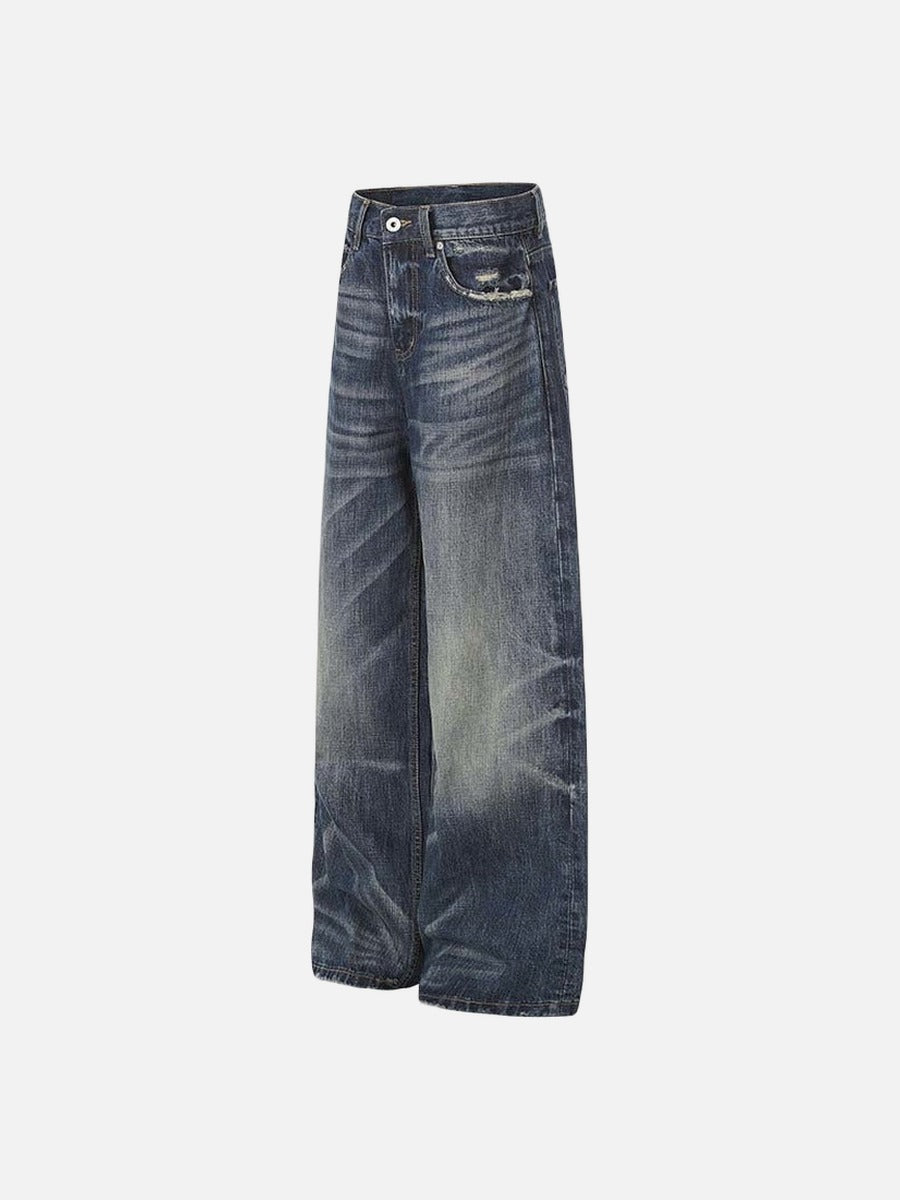 DAXUEN Distressed wide-leg jeans in dark blue wash
