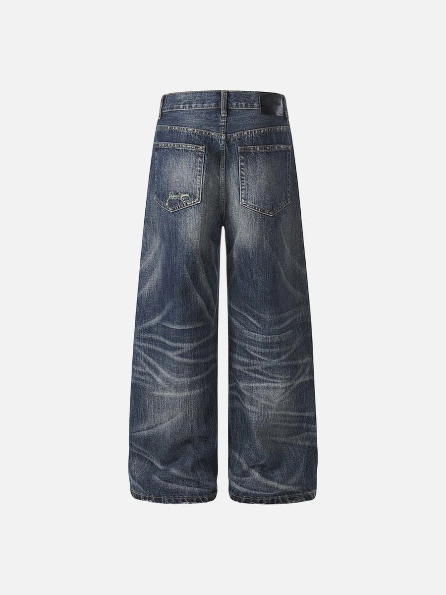 DAXUEN Distressed wide-leg jeans in dark blue wash