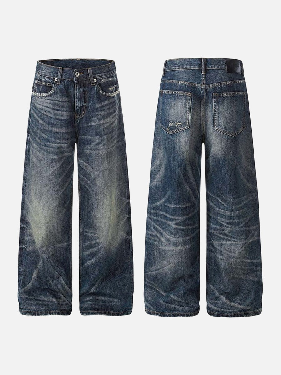 DAXUEN Distressed wide-leg jeans in dark blue wash