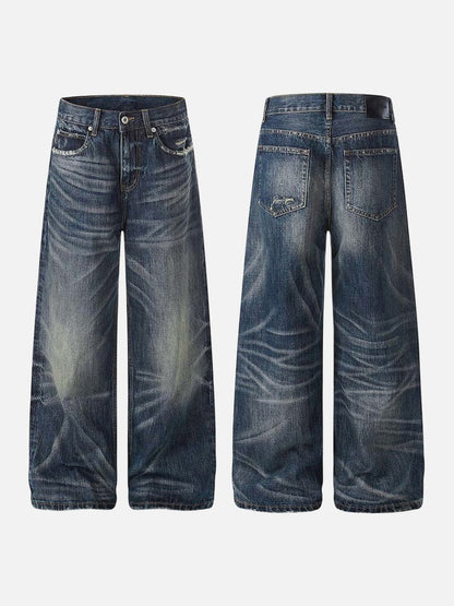 DAXUEN Distressed wide-leg jeans in dark blue wash
