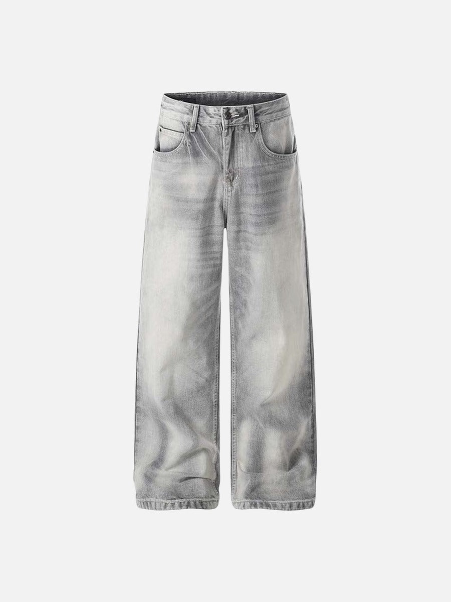 DAXUEN Distressed wide-leg jeans in washed grey denim