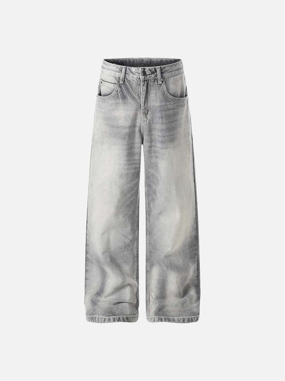 DAXUEN Distressed wide-leg jeans in washed grey denim