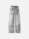 DAXUEN Distressed wide-leg jeans in washed grey denim