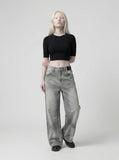 DAXUEN Distressed wide-leg jeans in washed grey denim — model photo
