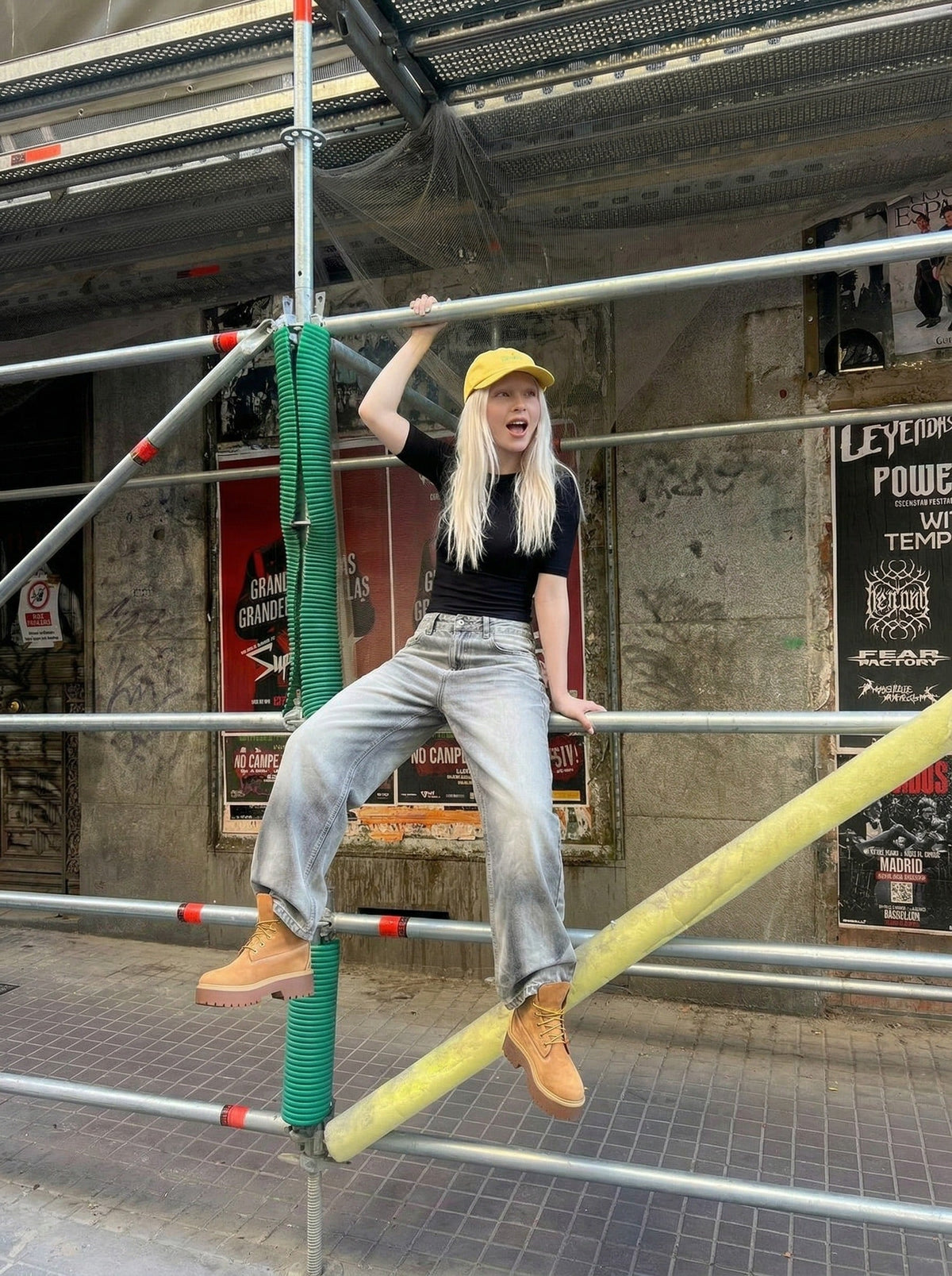DAXUEN Distressed wide-leg jeans in washed grey denim — model photo