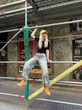 DAXUEN Distressed wide-leg jeans in washed grey denim — model photo