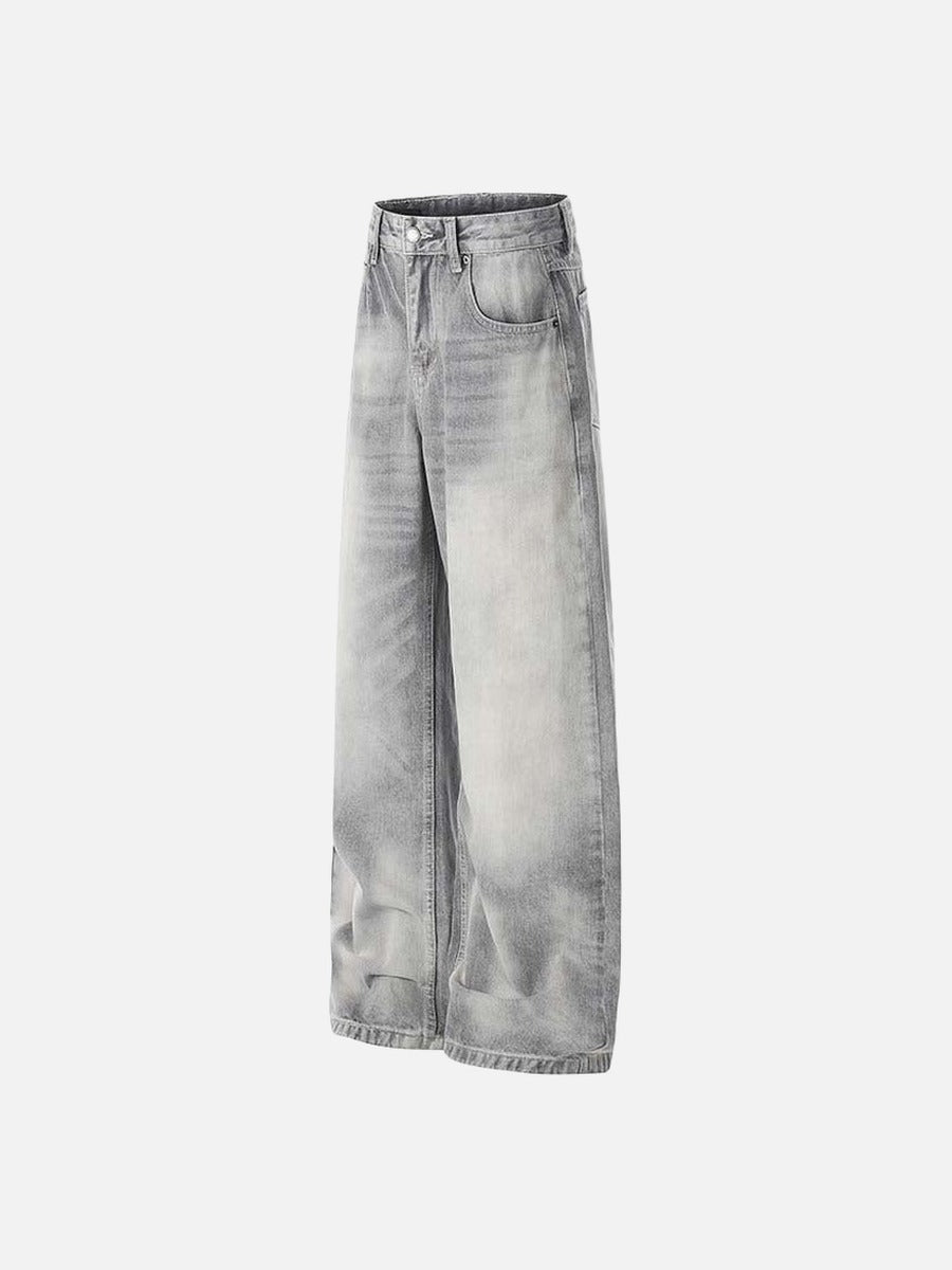 DAXUEN Distressed wide-leg jeans in washed grey denim