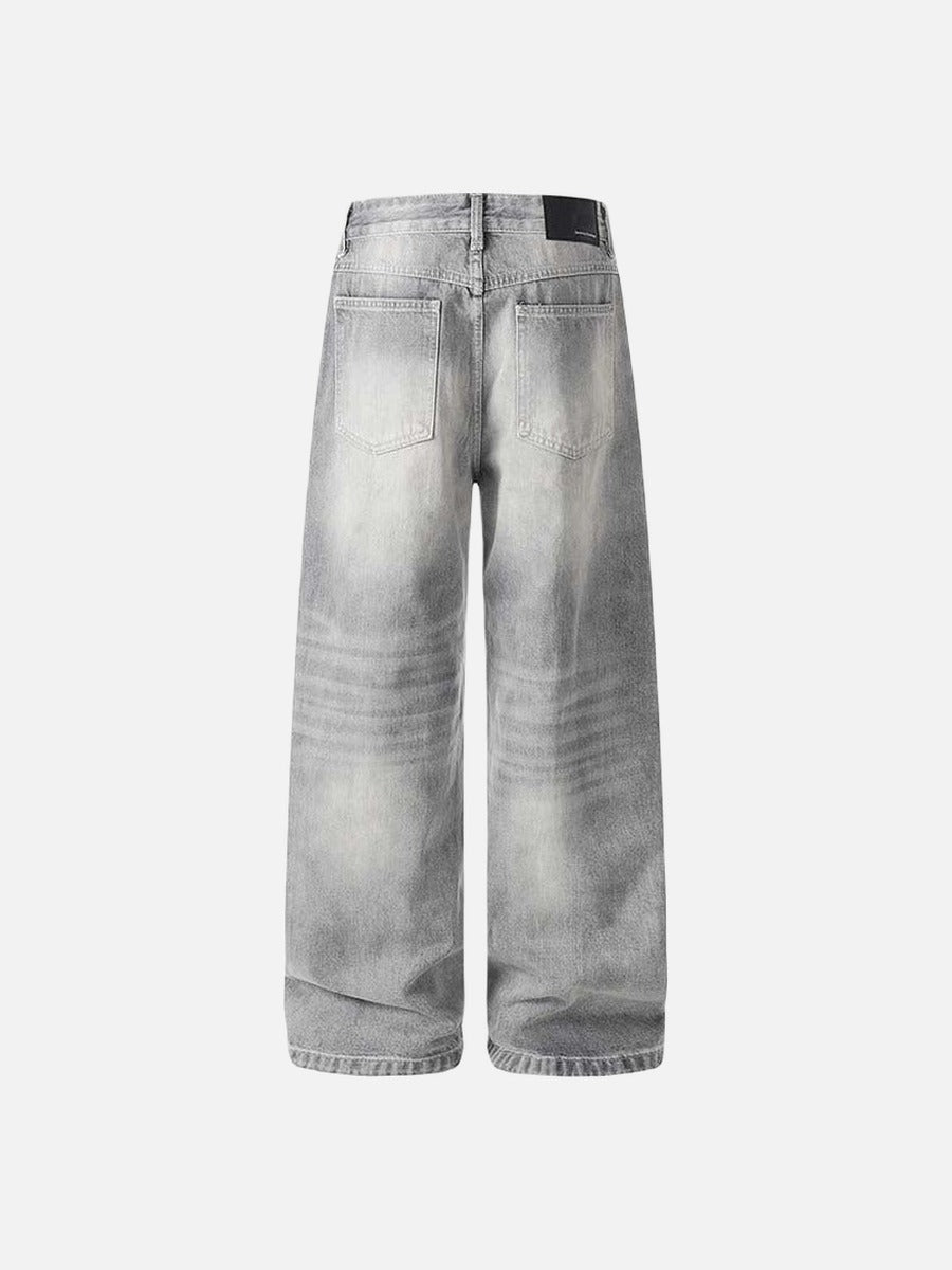 DAXUEN Distressed wide-leg jeans in washed grey denim