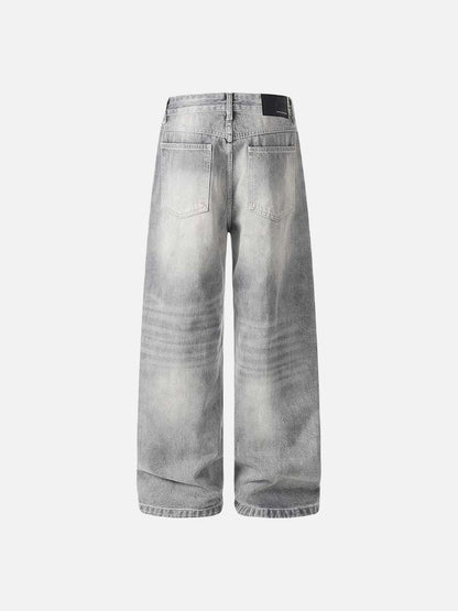 DAXUEN Distressed wide-leg jeans in washed grey denim