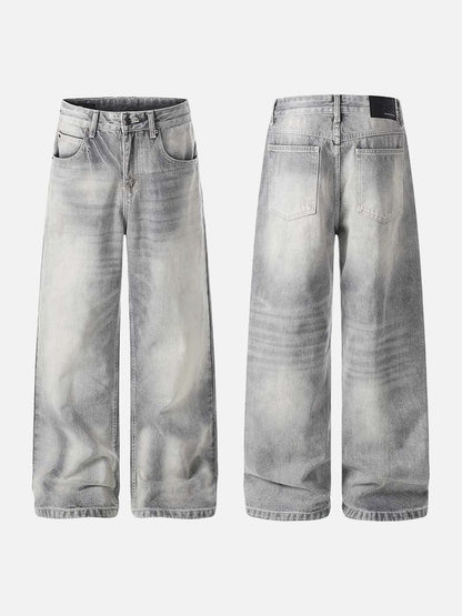 DAXUEN Distressed wide-leg jeans in washed grey denim
