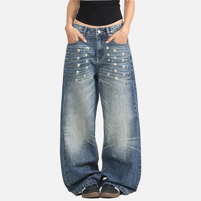 DAXUEN Distressed wide-leg jeans with pyramid studs