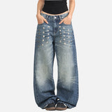 DAXUEN Distressed wide-leg jeans with pyramid studs