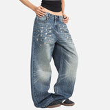 DAXUEN Distressed wide-leg jeans with pyramid studs