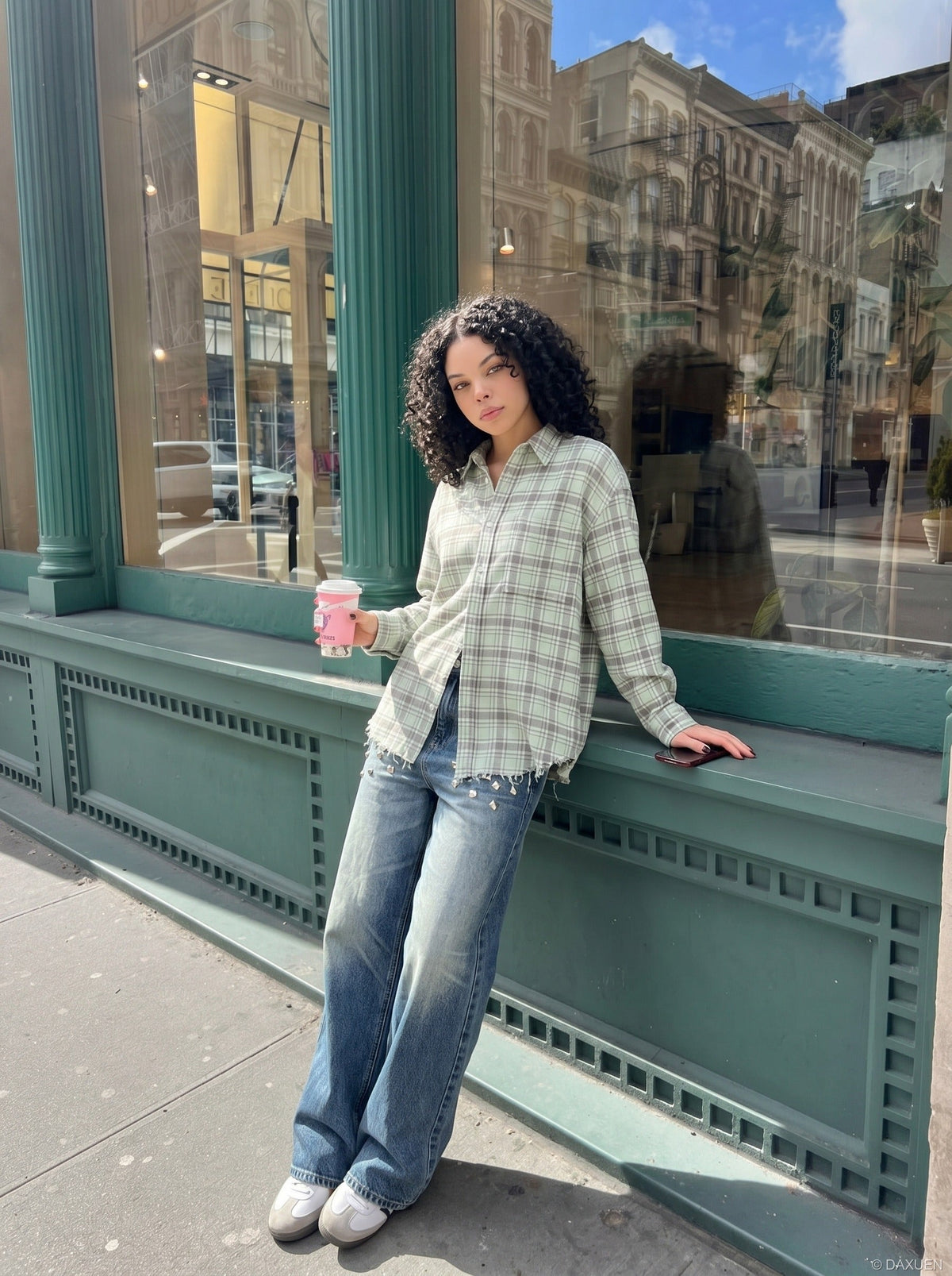 DAXUEN Distressed Wide-Leg Jeans with Studs | DAXUEN — model photo