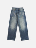 DAXUEN Distressed wide-leg jeans with pyramid studs