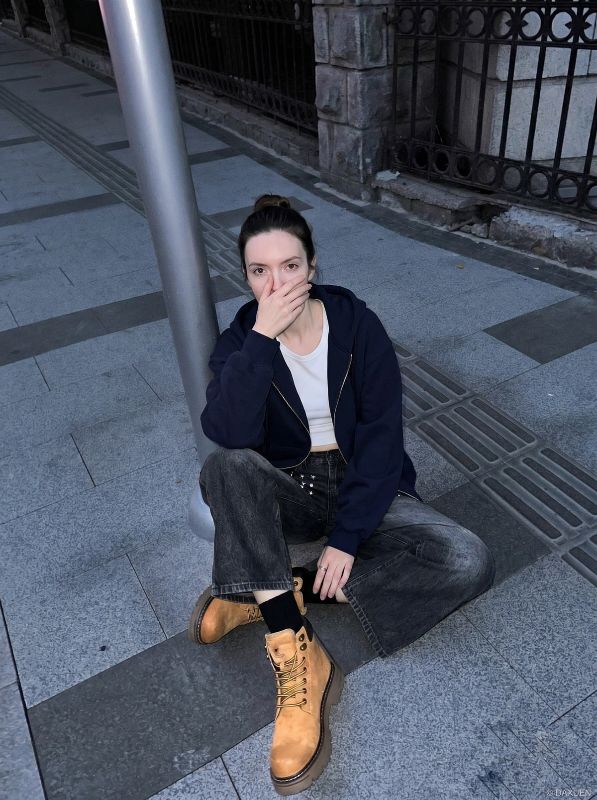 DAXUEN Distressed Wide-Leg Jeans with Studs | DAXUEN — model photo