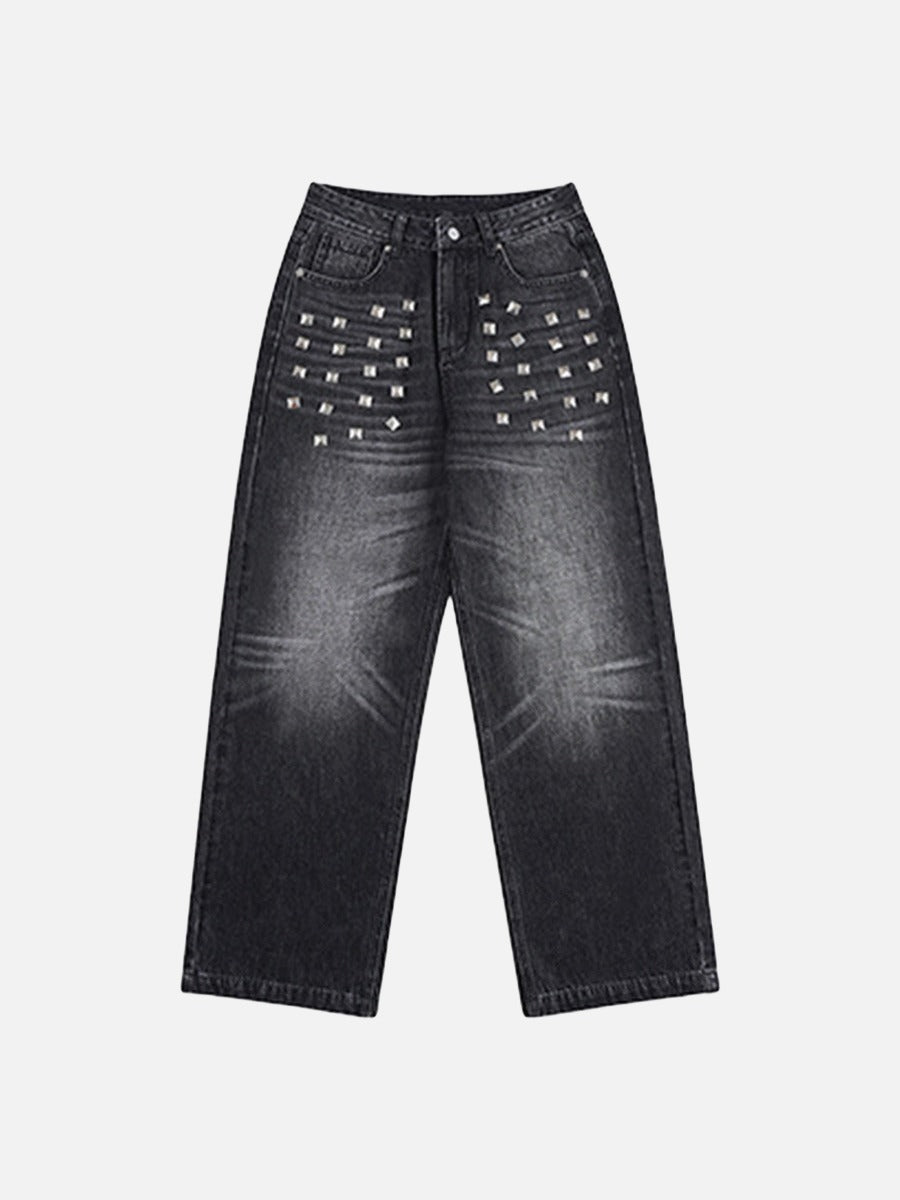 DAXUEN Distressed wide-leg jeans with pyramid studs