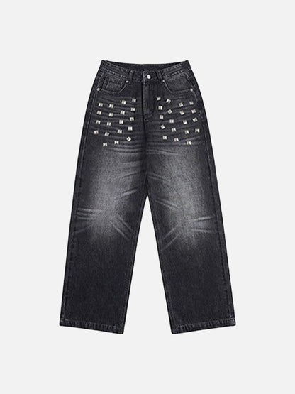 DAXUEN Distressed wide-leg jeans with pyramid studs