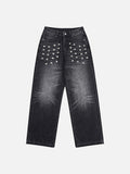 DAXUEN Distressed wide-leg jeans with pyramid studs