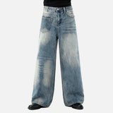 DAXUEN medium blue distressed wide-leg denim jeans