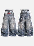 DAXUEN light-to-medium blue distressed wide-leg star print jeans