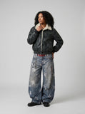Wide-Leg Star Print Distressed Jeans