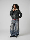 DAXUEN light-to-medium blue distressed wide-leg star print jeans — model photo
