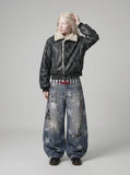 DAXUEN light-to-medium blue distressed wide-leg star print jeans — model photo