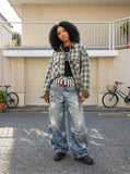 Star Print Distressed Wide-Leg Jeans
