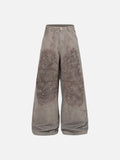 DAXUEN Distressed wide-leg trousers in taupe with paint splatters