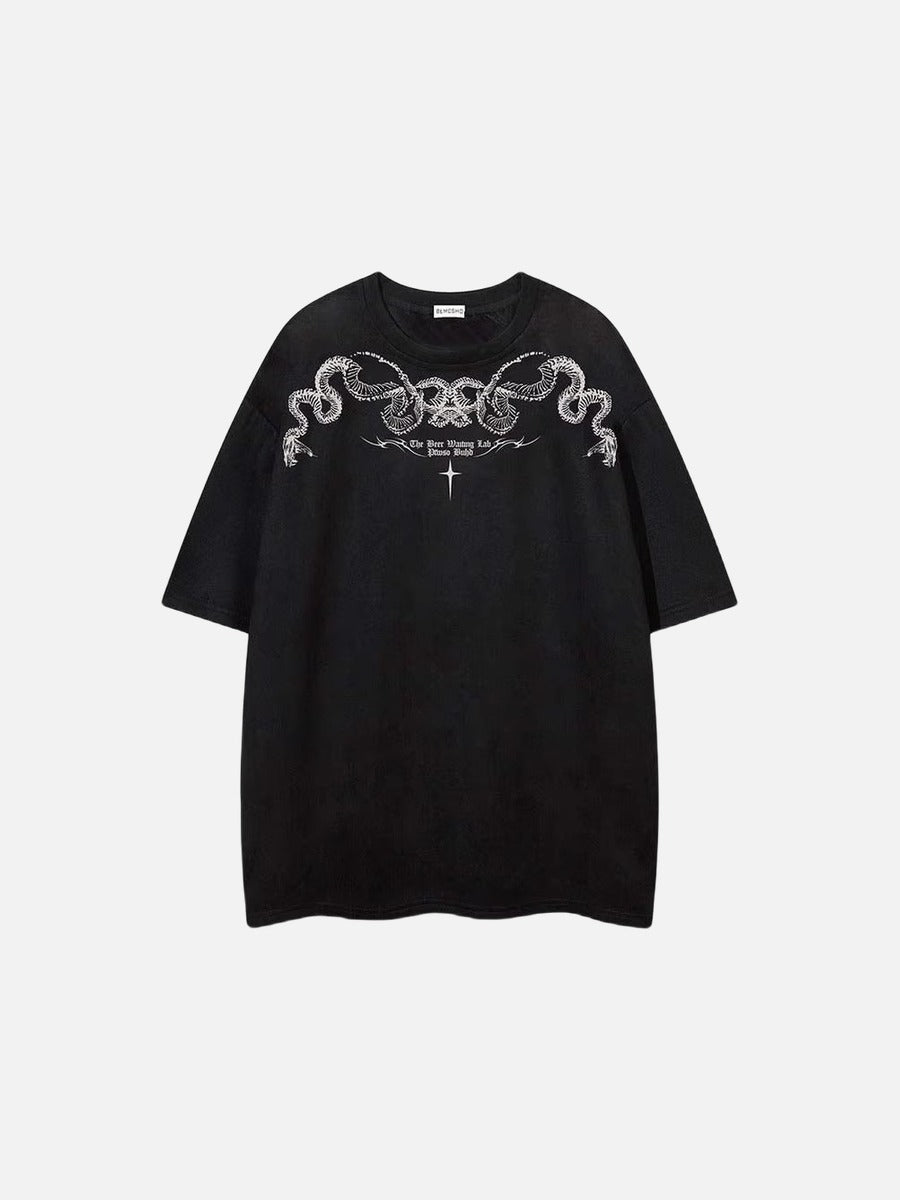 DAXUEN Oversized short-sleeve T-shirt with serpent graphic